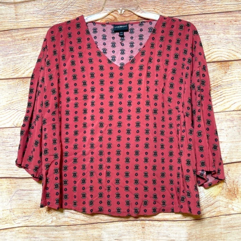 Lane‎ Bryant Multicolored V-neck Pullover 3/4 Sleeve Blouse Top  Size 14…